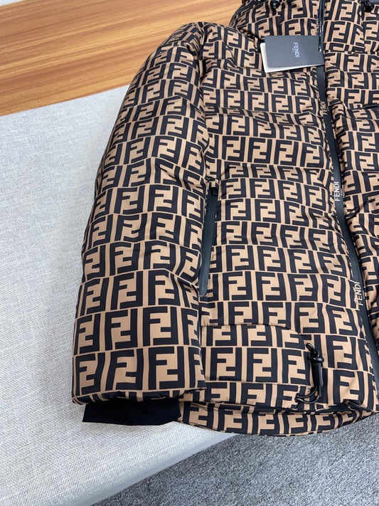 Fendi Brown Monogram Hooded Puffer Jacket