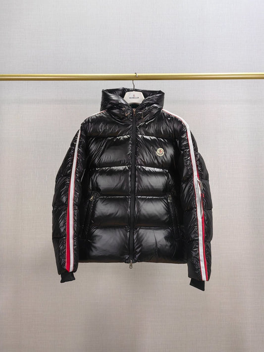 Moncler Men's Hooded Striped-Sleeve Puffer Coat