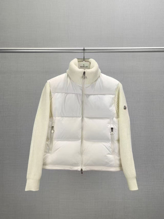 Moncler Women's High-Collar Knit-Sleeve Down Jacket