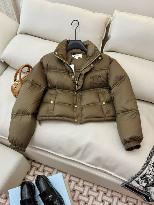 CELINE Cropped Triomphe Monogram Puffer Jacket