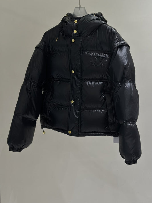 Celine Glossy Hooded Quilted Puffer Coat