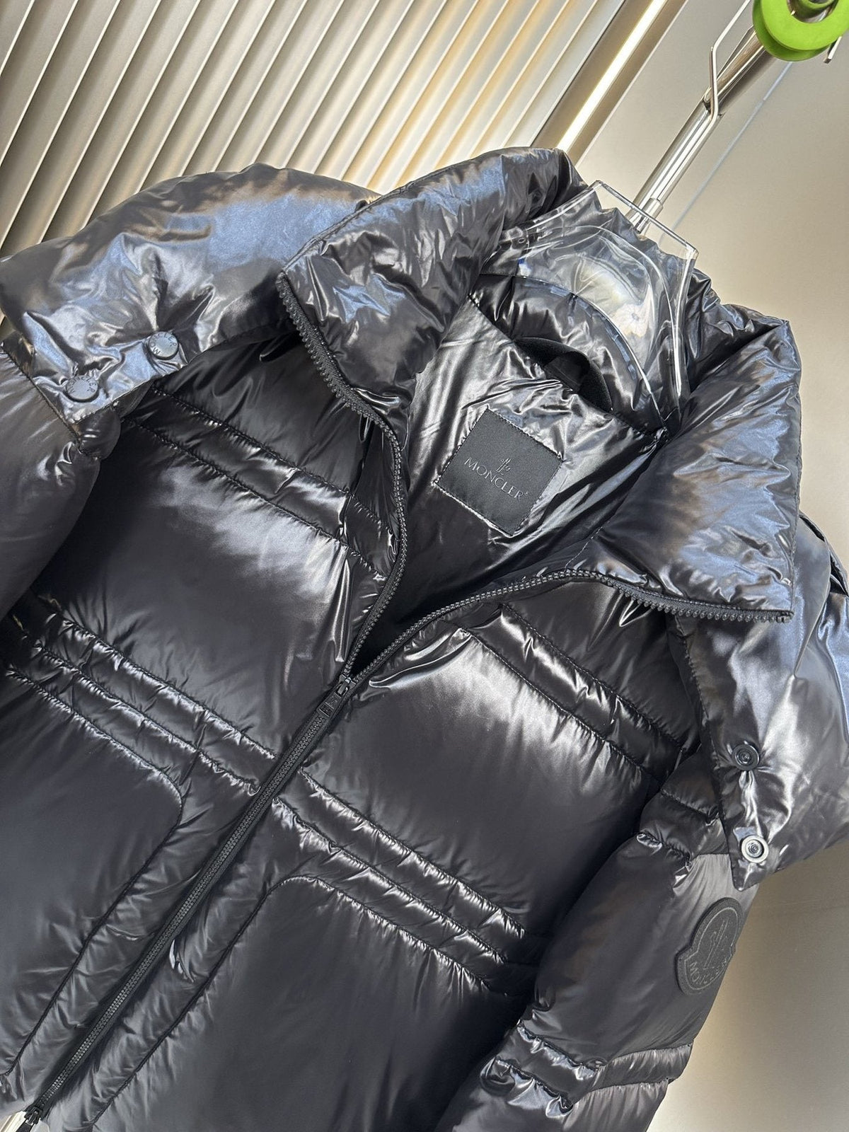 Moncler Black Glossy Hooded Puffer Coat