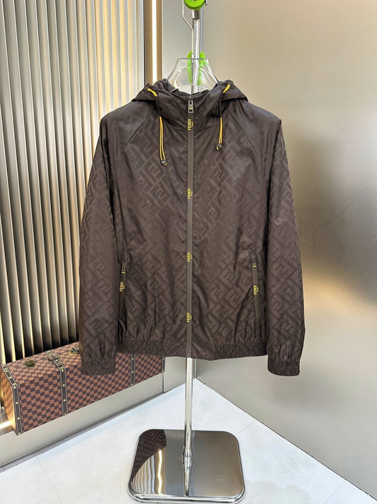 Fendi Tonal Geometric Hooded Full-Zip Jacket