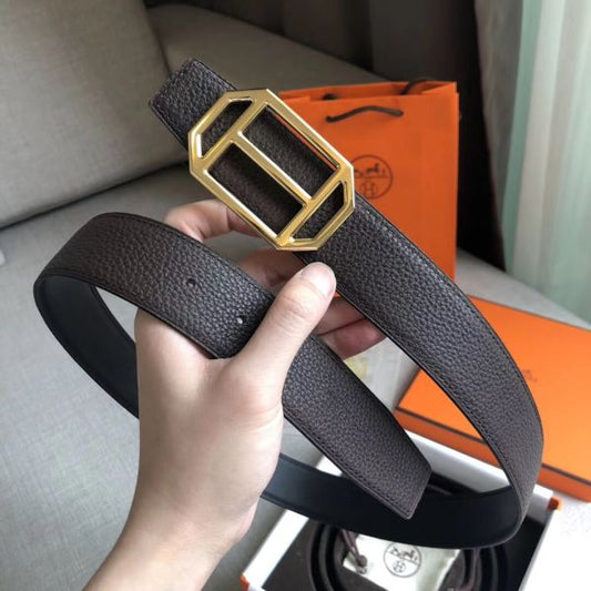 HERM Pad Reversible Belt In Cafe Clemence Leather