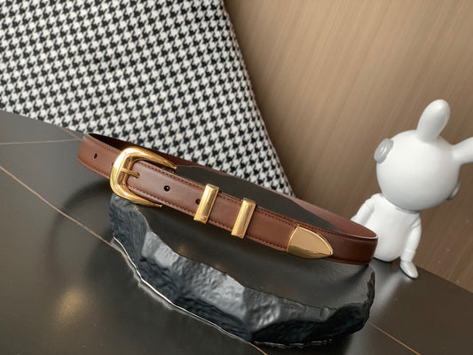 BELT 25MM MEDIUM WESTERN IN DARK BROWN CALFSKIN GOLD BUCKLE