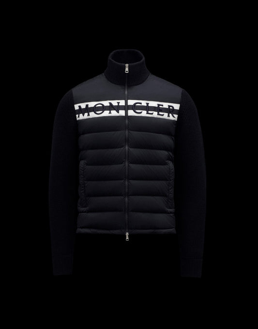 Moncler Men's Black Quilted Knit-Sleeve Down Jacket