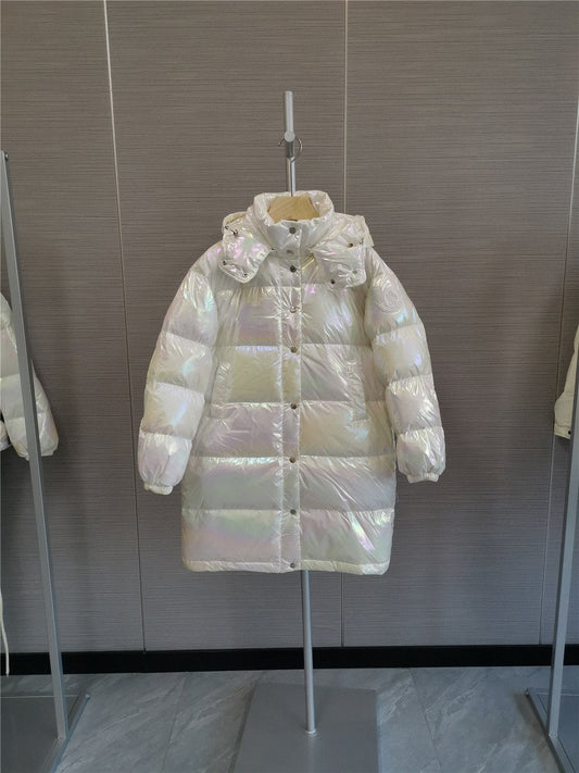 Moncler Women's Iridescent White Long Down Coat