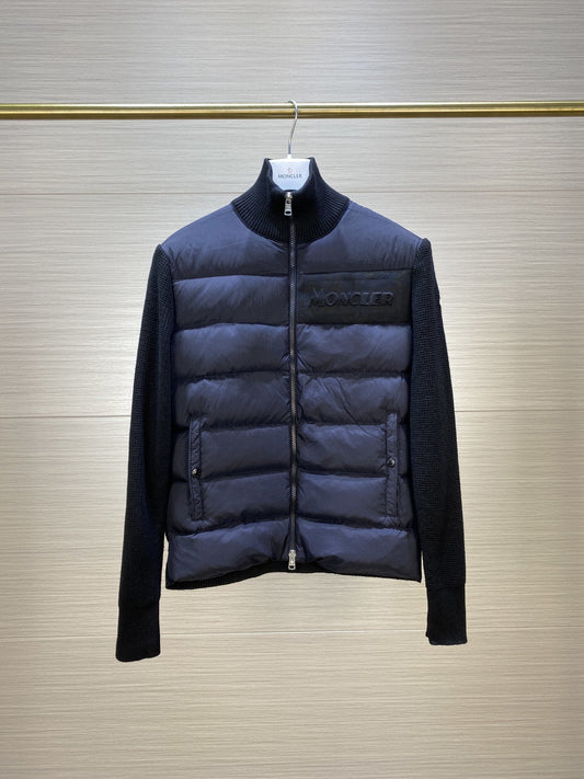 Moncler Knit-Sleeve Quilted Down Jacket