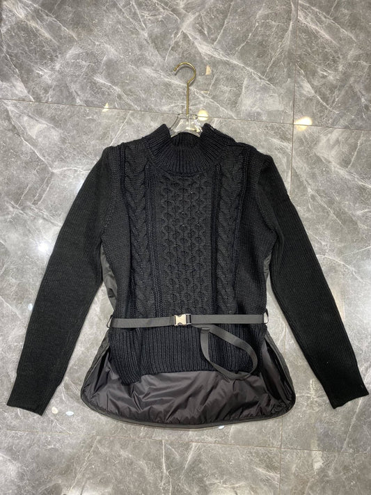Moncler Belted Padded Panel Cable-Knit Sweater