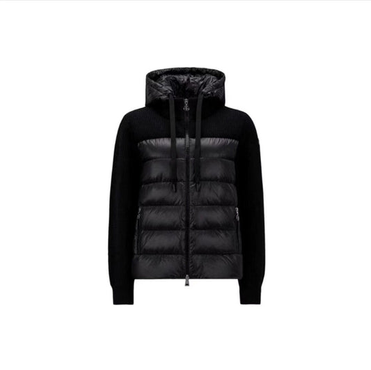 Moncler Women's Hooded Knit Sleeve Down Jacket