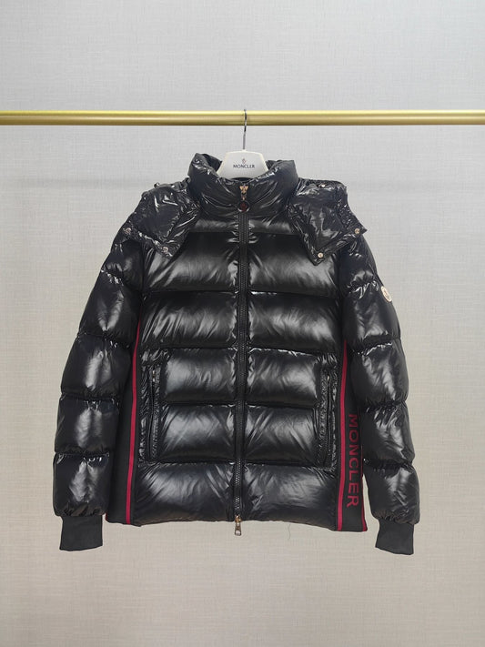 Moncler Glossy Knit-Panel Short Down Coat