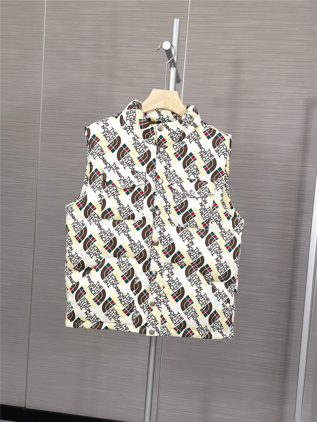 The North Face x Gucci White Diagonal Logo-Print Quilted Vest