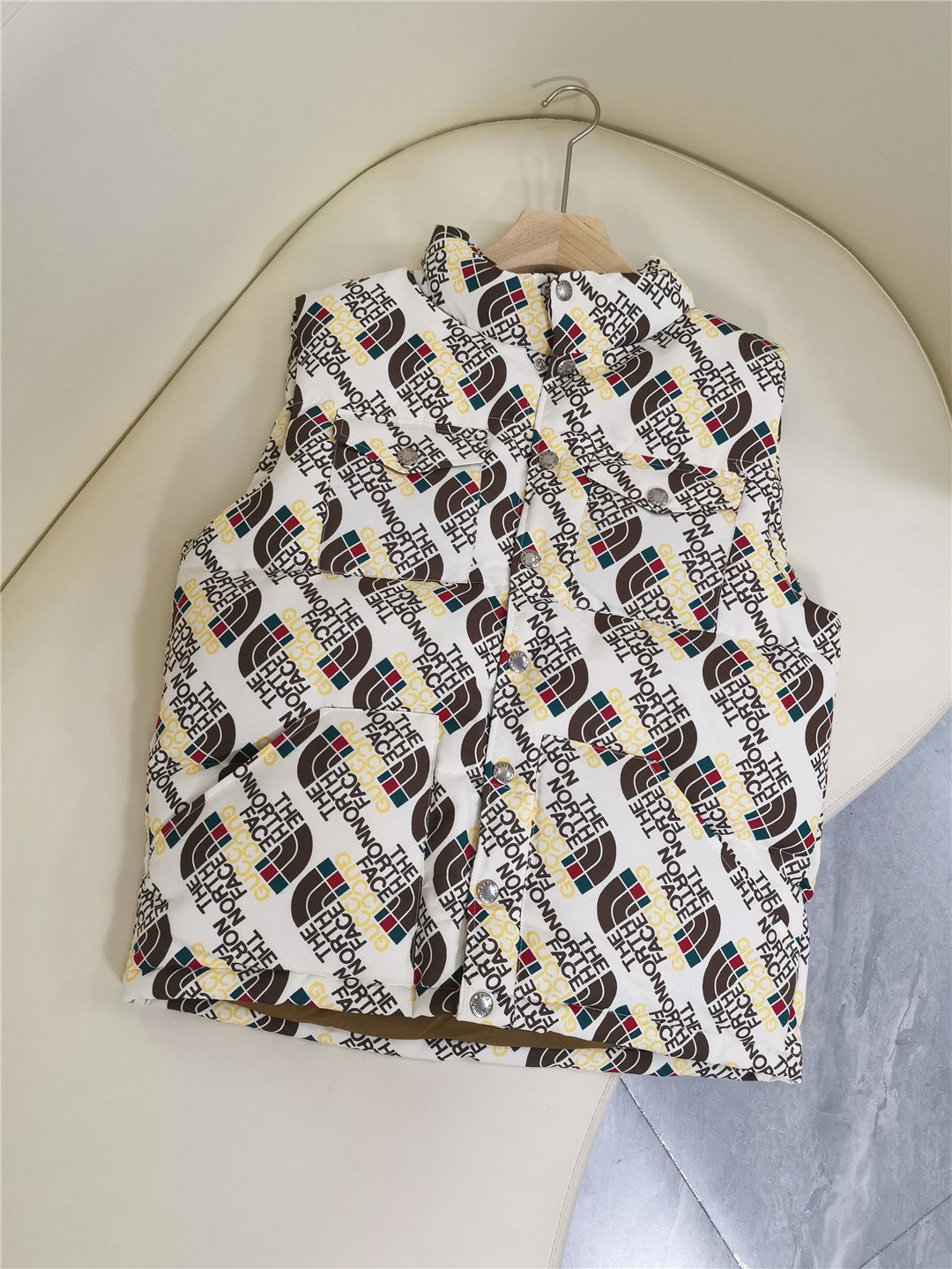 The North Face x Gucci White Diagonal Logo-Print Quilted Vest