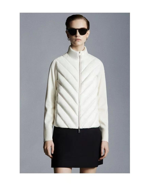 Moncler Knit-Sleeve Chevron Quilted Down Jacket