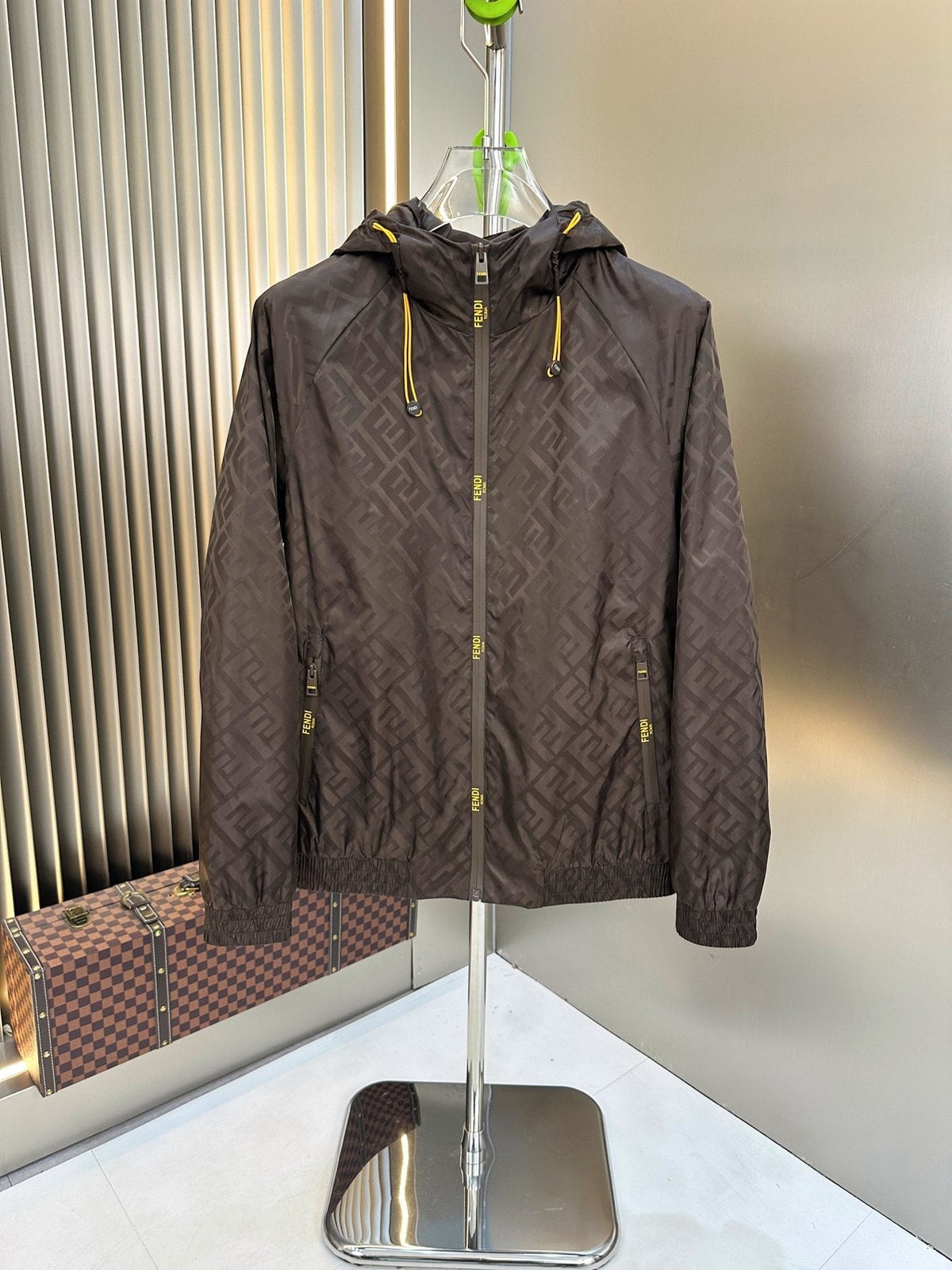 Fendi Tonal Geometric Hooded Full-Zip Jacket