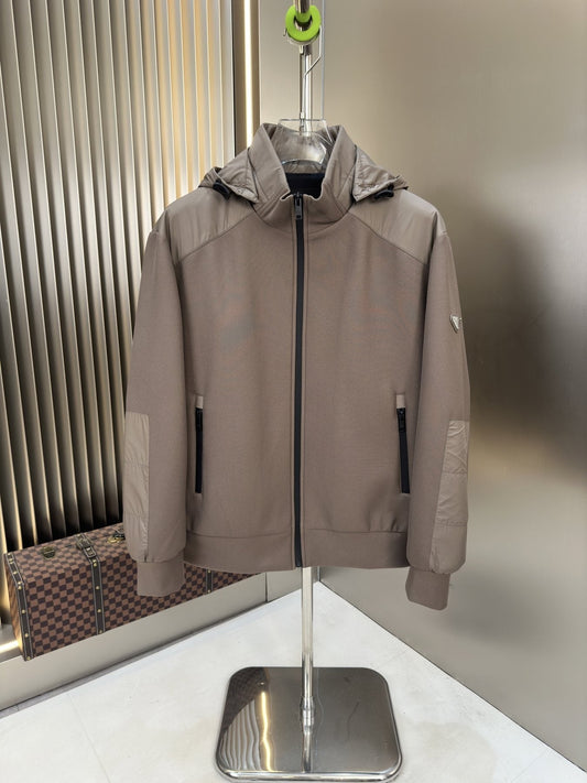 Prada Hooded Contrast-Panel Jacket