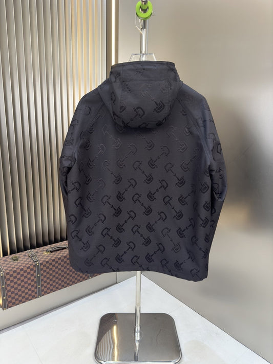 Gucci Tonal Pattern Hooded Zip Jacket