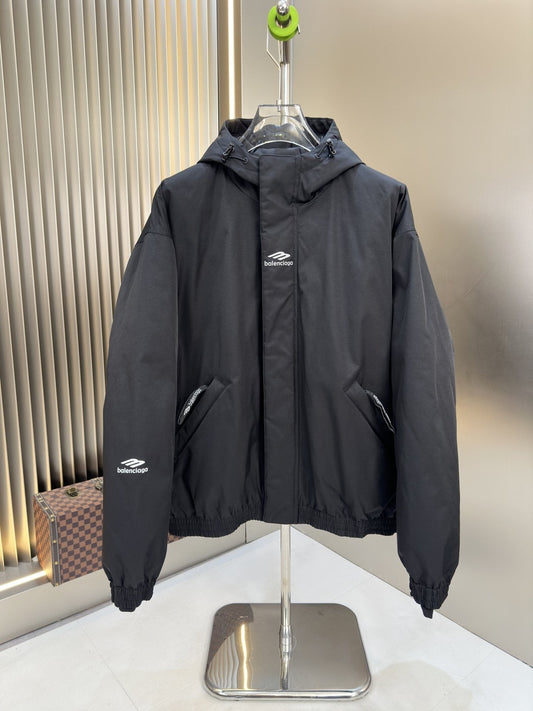 Balenciaga Black Hooded Insulated Zip-Front Coat