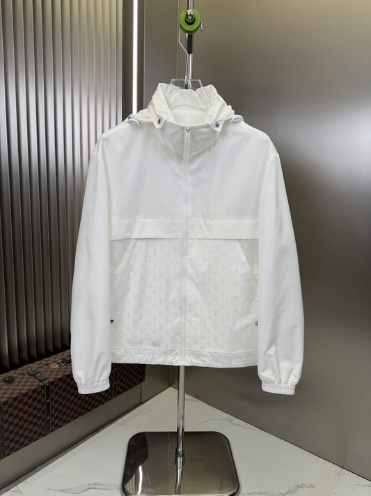 LV Hooded Monogram-Panel Zip-Front Jacket